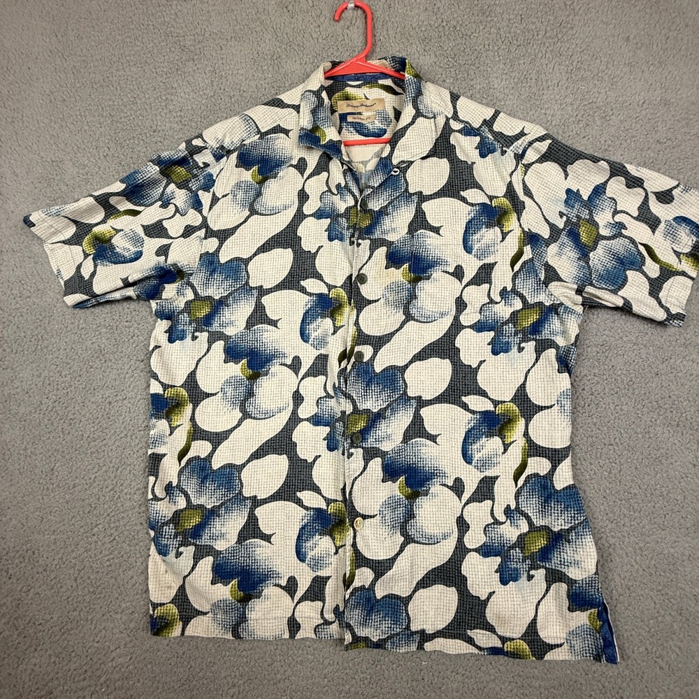 Tommy Bahama Men's Floral Silk Button Up‎ Shirt Large Blue Green White